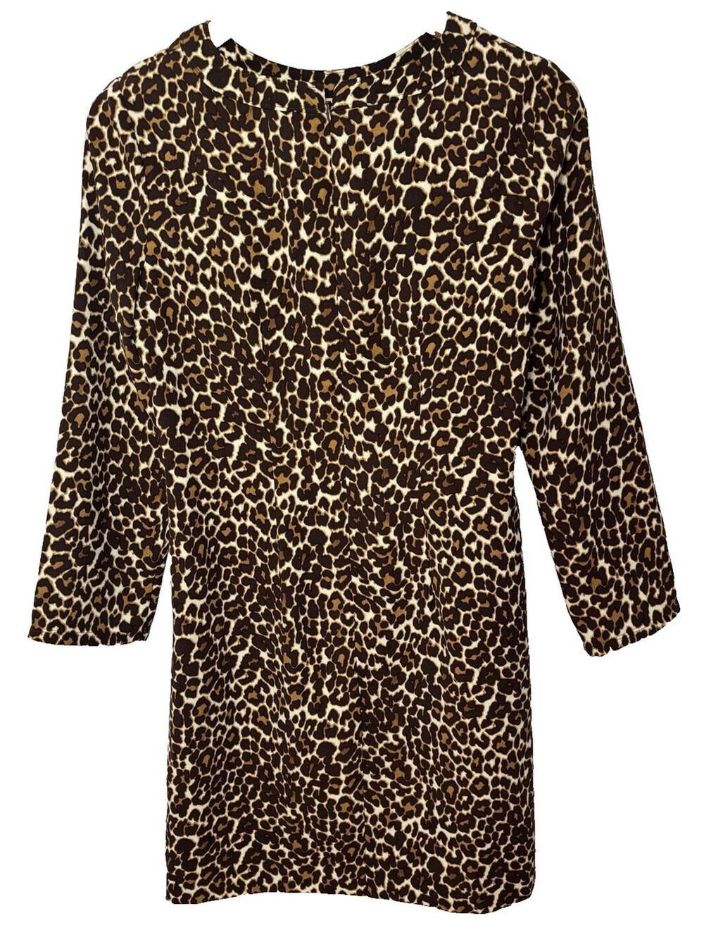 J.CREW LEOPARD PRINT LONG-SLEEVE SHIFT DRESS – SIZE 0 Crepe Knee Length